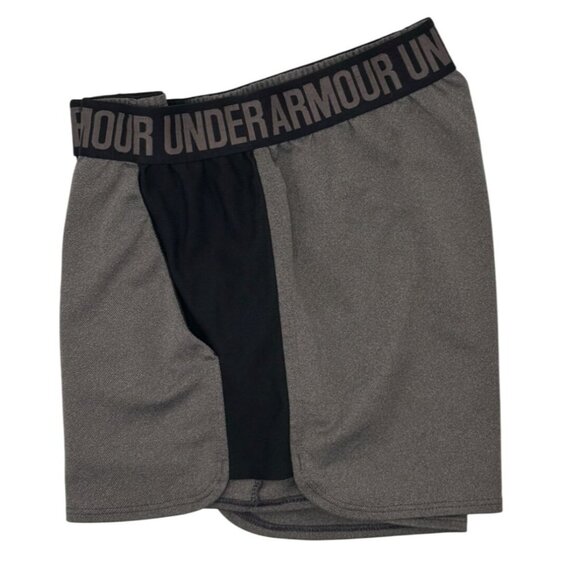 Under Armour HeatGear Shorts Womens M Black Gray Stretch Waist Athletic Running - Picture 2 of 8